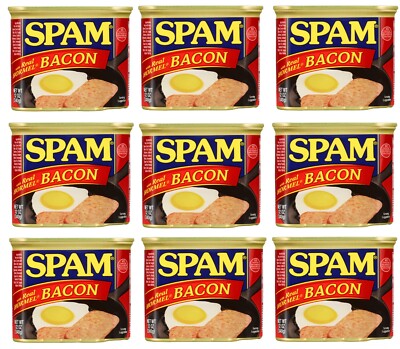 SPAM Bacon Enhanced Luncheon Meat - Protein-Rich, Fully Cooked, 12 oz (9 - Pack)