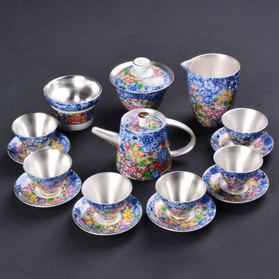 Vintage Sterling Silver Teapot 999 Sterling Tea Set Pots Gaiwan Tea Cup Saucer