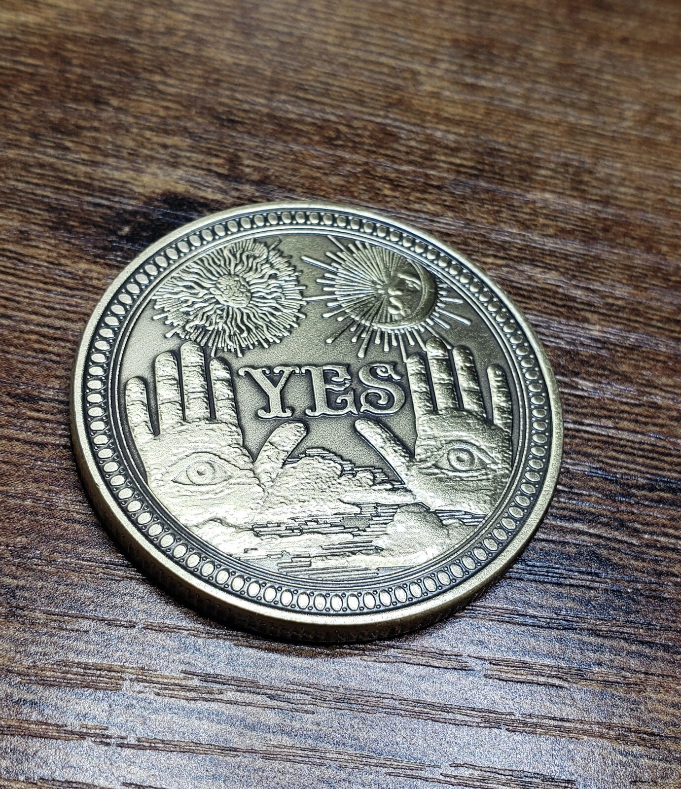 Yes or No Token Decision Coin Dark Bronze Color Angel Skeleton All Seeing Eye