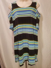 NY Collection Plus Size 3X Striped Multicolor Cold-Shoulder Scoop Neck Dress NWT