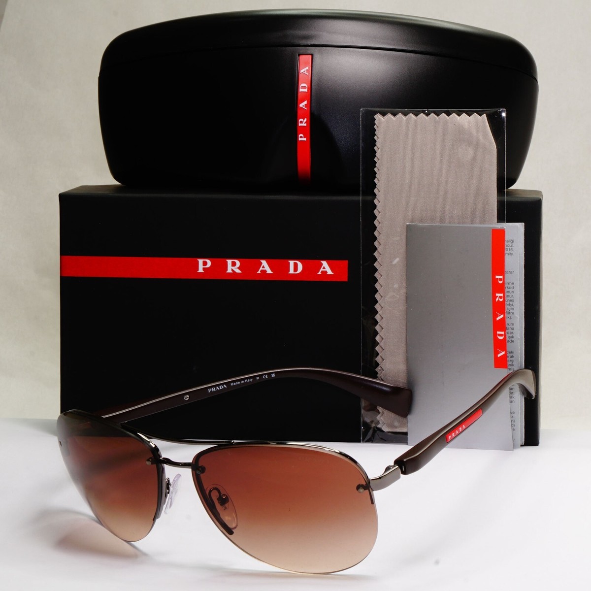 Prada Sunglasses Brown Gradient Pilot Rimless PS56MS SPS 56M 5AV