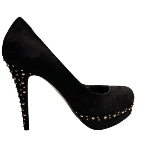 Steve Madden Women’s Tristano Platform Pump Stiletto Black Suede Studded Sz 8.5M