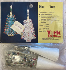 Vintage 1970s York Crafts, Mini Christmas Tree Ornament Craft Kit makes 2 Japan