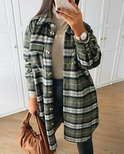 H&m Trend Khaki Green Check Tartan Shirt Oversized Jacket Xs 8 10 12 Bnwt
