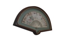 ANTIQUE FOLDING FAN WITH WOODEN FRAME