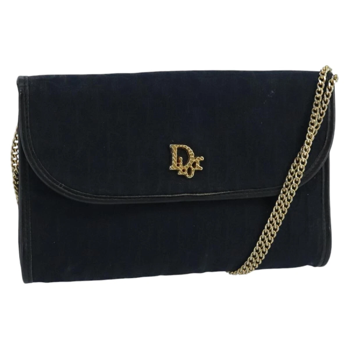 Sac bandoulière chaîne toile Christian Dior trotteur doré marine authentique mr622