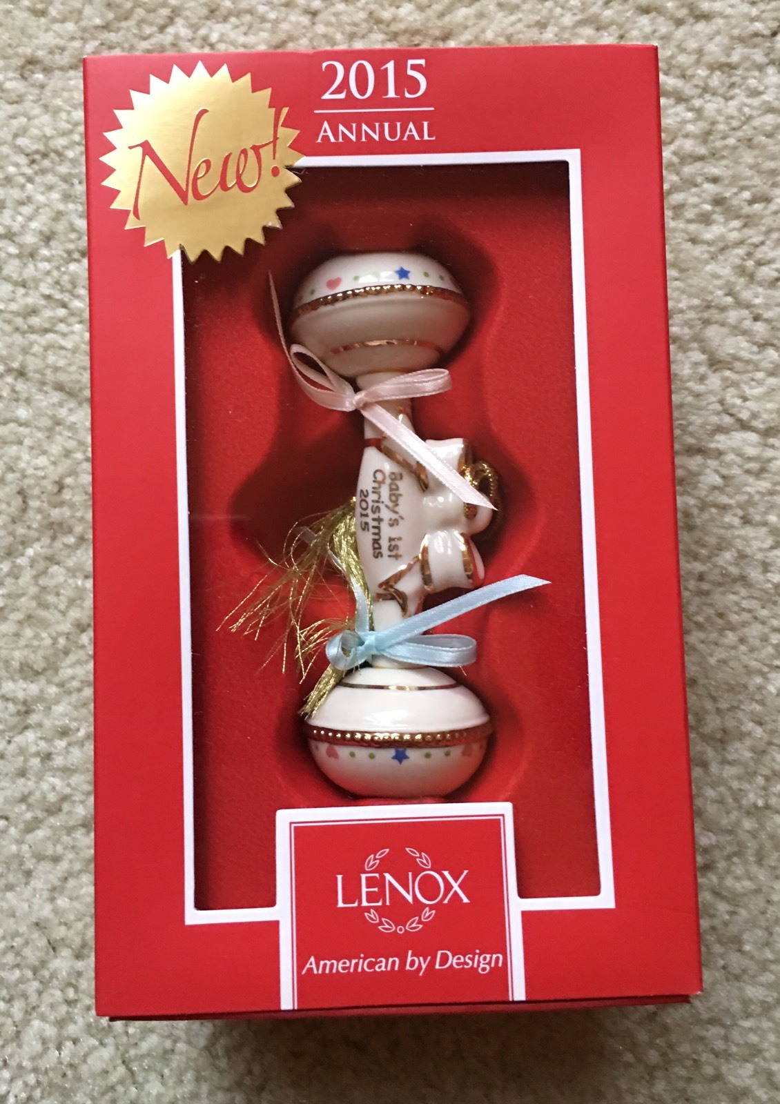Lenox 2015 Baby's First Christmas Holiday Rattle Ornament New In Box