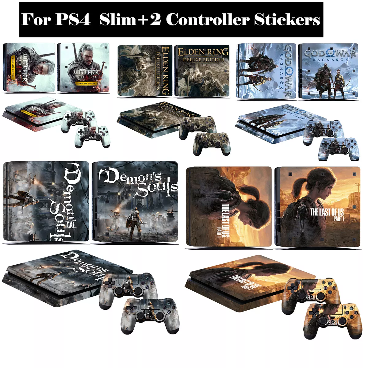 PS4 Slim Playstation 4 Console Skin Decal Sticker Red White Custom Design  Set