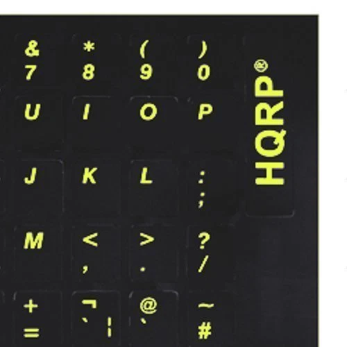 Tastiera rivestita HQRP UK US gialla lettere adesive nero PC laptop - Immagine 2 di 4