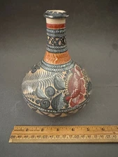 TONALA MEXICAN POTTERY BURNISHED FLOWER LEAF DESIGN VASE AMADO GALVAN LOOK VTG
