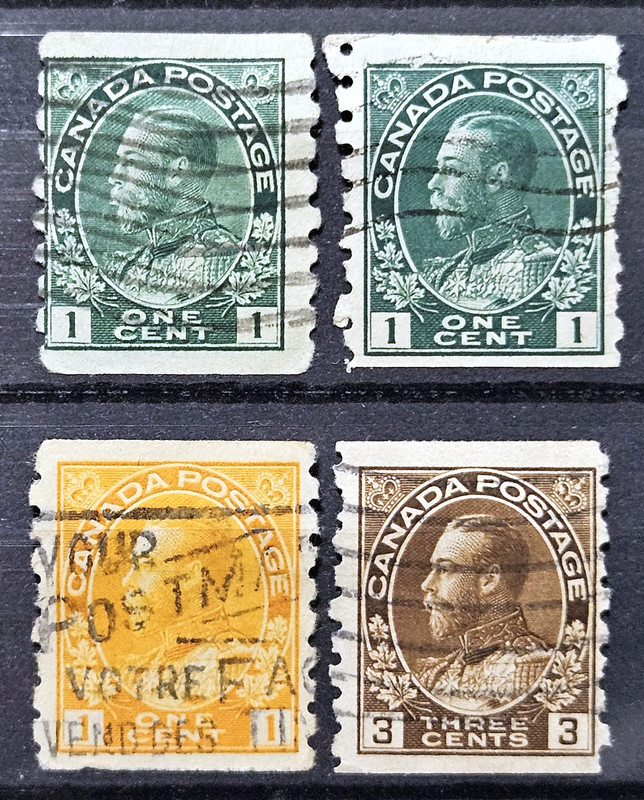 Canada Stamp 1912-24 King George V Coil Lot of 4 Scott # 125/129 Used