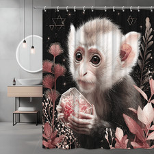 Monkey Shower Curtain Pink Floral Fantasy Graphic Print