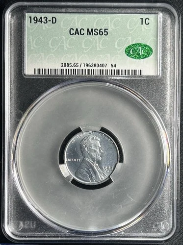 1943-D CAC MS65 Lincoln Steel Wheat Cent CACG Penny WWII