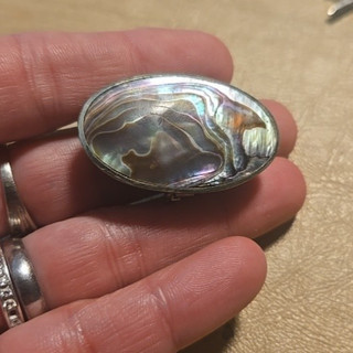 Vintage Alpaca Mexico Silver Tone Abalone Shell Hinged Trinket Pill Box