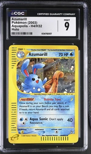 CGC 9 MINT Azumarill H4/H32 Aquapolis Holo Pokemon Card