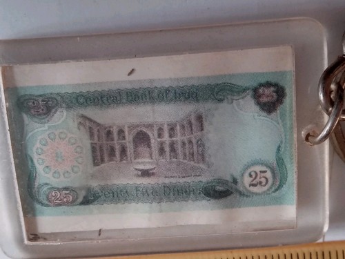 Vintage Keyring Plastic Clear Window £ CASH MONEY Bank Note Iraq 25 Yo's Dinar's - Bild 2 von 6