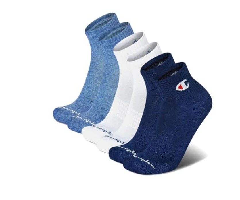 Champion Mens Quarter Ankle Multi SporSocks -6 Prs Athleticwear Size 6-12 Black