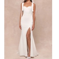 Lulus Splendid Love White Bustier Tie-Strap Mermaid Maxi Dress Wedding Gown XS