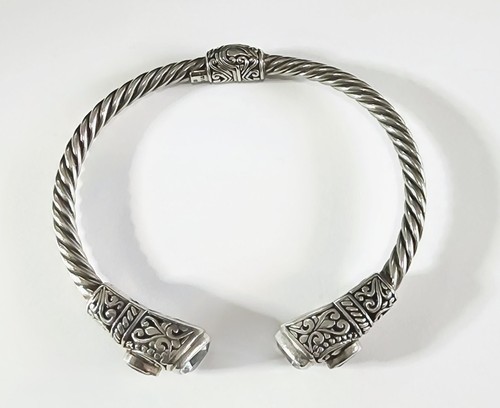 Annika Witt Bali ATI 925 Sterling Silver Hinged Blue Topaz Cable Cuff Bracelet - Picture 4 of 9