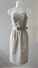 Prada Beige Strapless Dress With Logo Belt Cotton Blend Size 38 XS