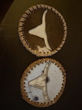 Leather Animal Theme Round Coaster Set of 2, Brown and White, Country Style