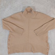 Cynthia Rowley 100 Cashmere Mock Neck Button Side Poncho Sweater Camel Tan Med