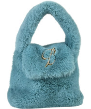 Borsa BLUMARINE in pelliccia sintetica con manico superiore e logo spilla in laguna blu taglia unica