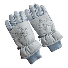 Kids Winter Gloves Blue Snowflake Rhinestone Thinsulate Insulated Youth Size 4  7