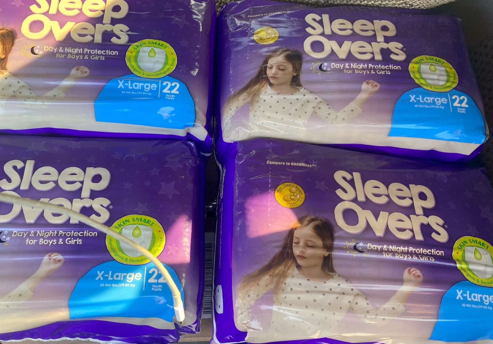 NEW 4 Packs of 22 XL Sleep Overs Diapers Unisex Boys & Girls 85-140 Lbs