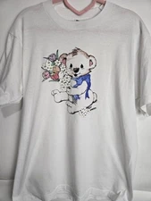 Vintage 90s Cute Bear T-shirt Grandma Core Art Single Stitch Lg Screen Stars