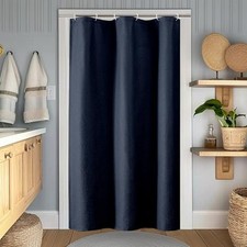 Navy Blue Stall Shower Curtain for Bathroom, 3D Embossed Textured Fabric