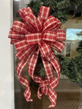 Handmade Rustic Country Dark Red Plaid Bow for Christmas Winter Valentines Day