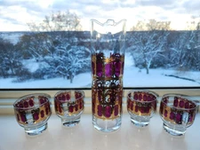 MCM Culver Valencia Cranberry 22 K Gold 5-piece Martini Set