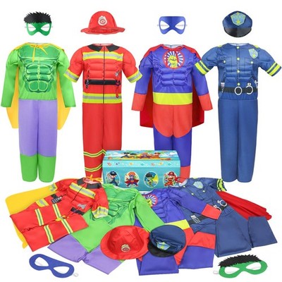 Boys Superhero Dress Up Costumes Set for Ages 3-7 - Fireman Policeman