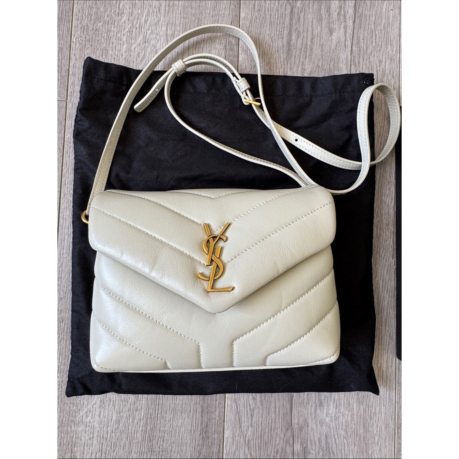YSL Saint Laurent Toy LouLou Crossbody Bag Cream Quilted Leather Gold Hardware
