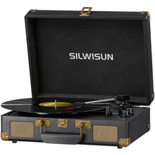 Vinyl Record Player with Speaker Bluetooth Retro Turntable Journey Gift, Black
