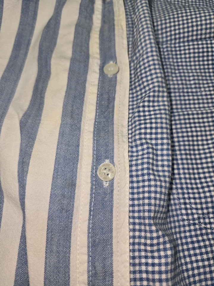 Camisa De Colección Bill Blass Para Hombres Grande Azul Rayas Cuadros Retazos Abotonados Foto 3 de 4