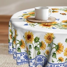 Mantel redondo de girasol de 60 pulgadas, cubierta de mesa floral para cocina