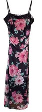 Dark Floral Romantic Mesh Tea Length Dress Women XS Garden Lace Wedding Hoco