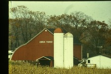 Kodachrome 35mm Slide c1970's, Shady Acres Barn, Silos, Farm Scene American