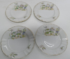 4 ANTIQUE VICTORIAN LOTUS FLOWER DRAGONFLY FISH PORCELAIN  PLATES