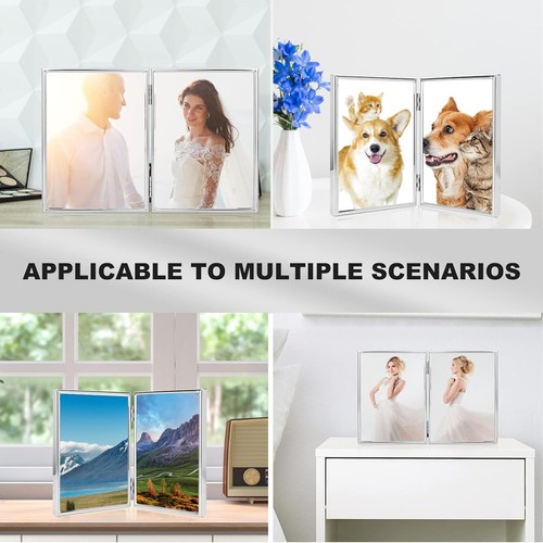 4x6 Metal Picture Frames Doube Hinged,Folding Photo Double 4x6", Silver - Picture 5 of 7