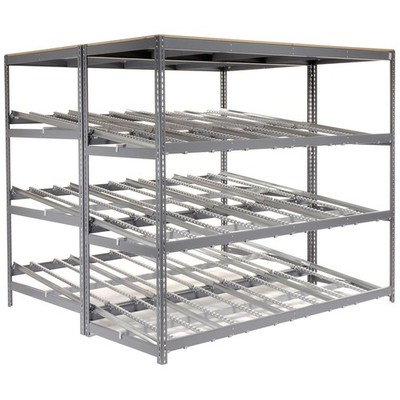 4 Level Carton Flow Shelving Double Depth 96''W x 72''D x 84''H
