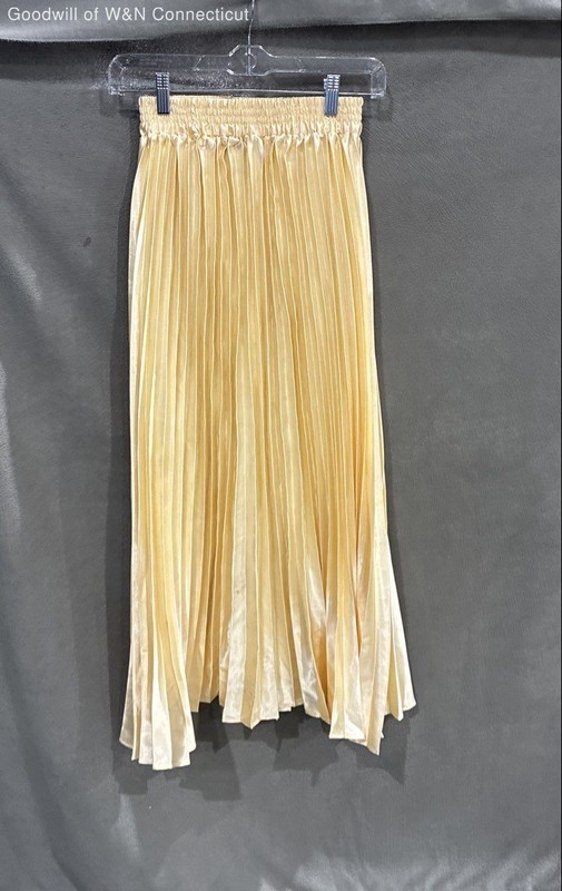 Petal + Pup Women's Yellow Satin Accordion Pleated Maxi Skirt Sz 0