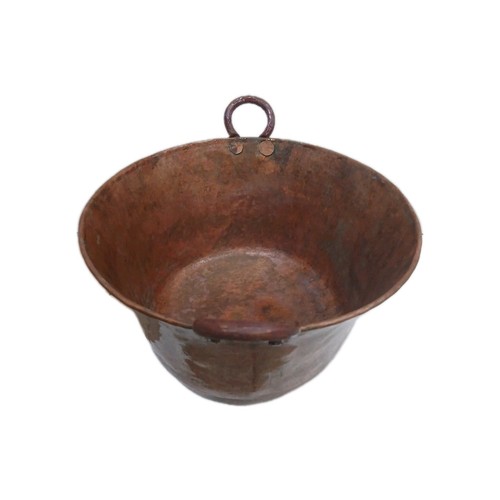 Antique Large Mexican Cazo Hammerd Copper Pot 12"wide 6"tall Cooking Pot - Picture 4 of 12