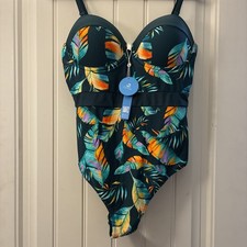 NWT Cupshe Tropical Palm Leaf Molded Adjustable Green Multicolor Swimsuit