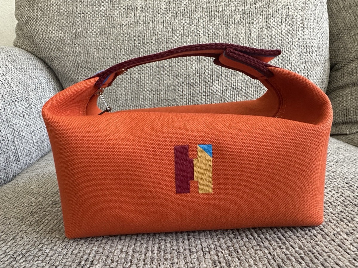 NEW HERMÈS Orange Feu Canvas Palladium Hardware Bride-A-Brac H
