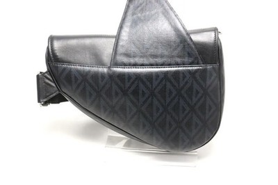 Christian Dior CD Logo Diamond Shoulder Saddle Bag Leather Black