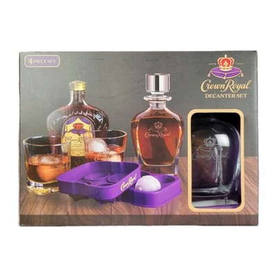 NIB Crown Royal 4pc whiskey Decanter Gift Set 2 glasses  ice sphere mold lid new