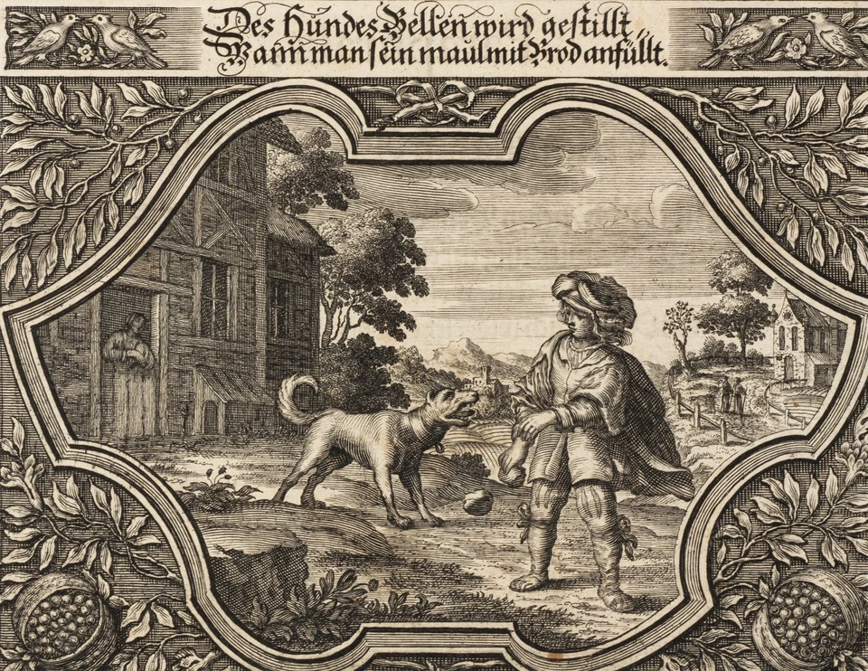 KÜSELL (*1626) nach STRAUCH (*1613), Emblem. Bändigen eines wilden Hundes, KSt. - Bild 3 von 4